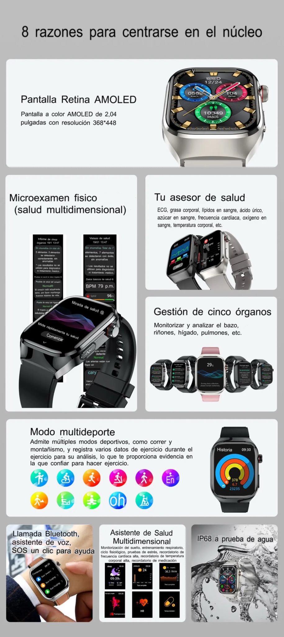 Smartwatch Glucosa Llamadas,Contesta whatsapp Monitoreo Salud