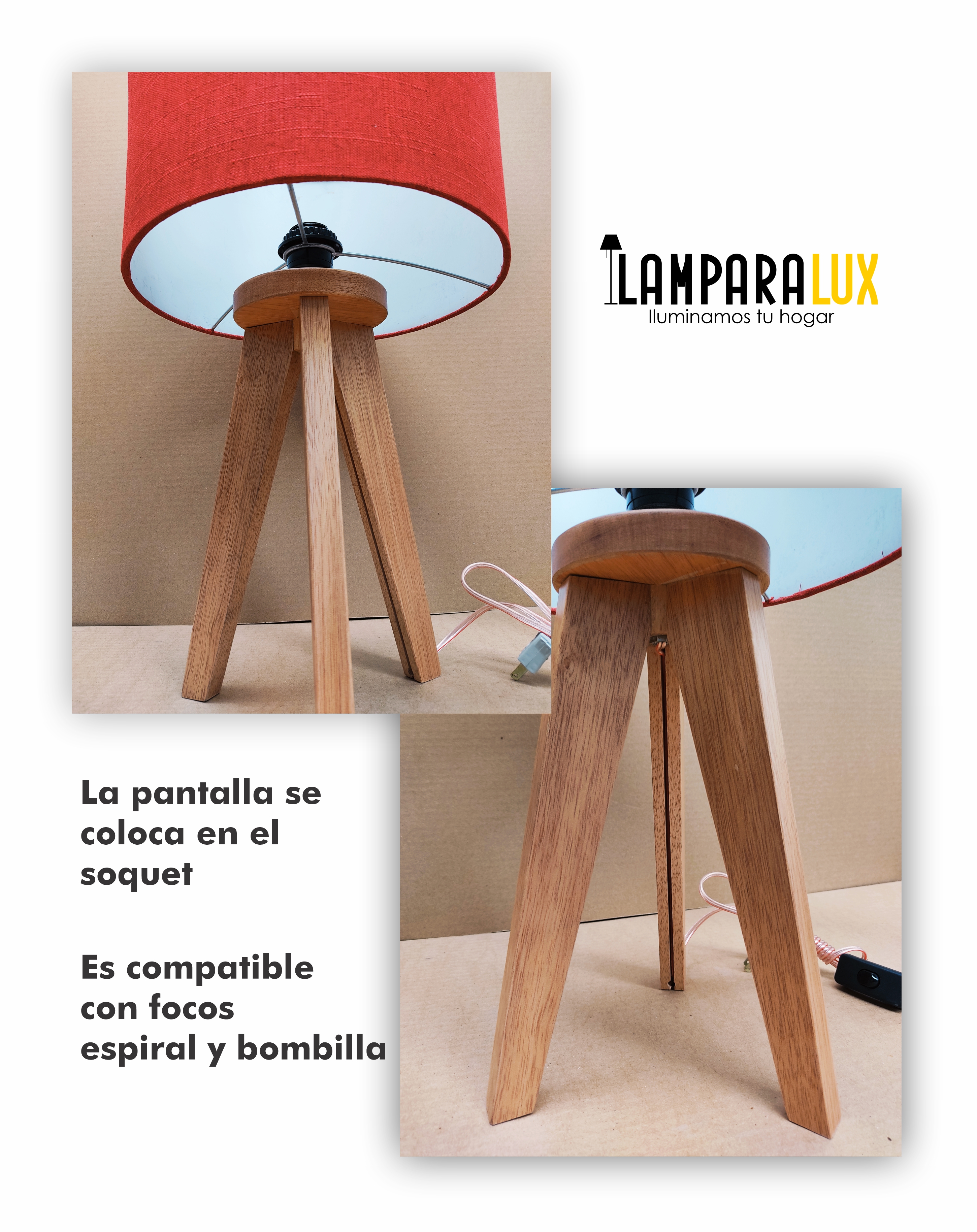 Lampara de Buro o Mesa en Madera de Encino 2 Piezas Pantalla Cafe Claro. HECHO EN MEXICO