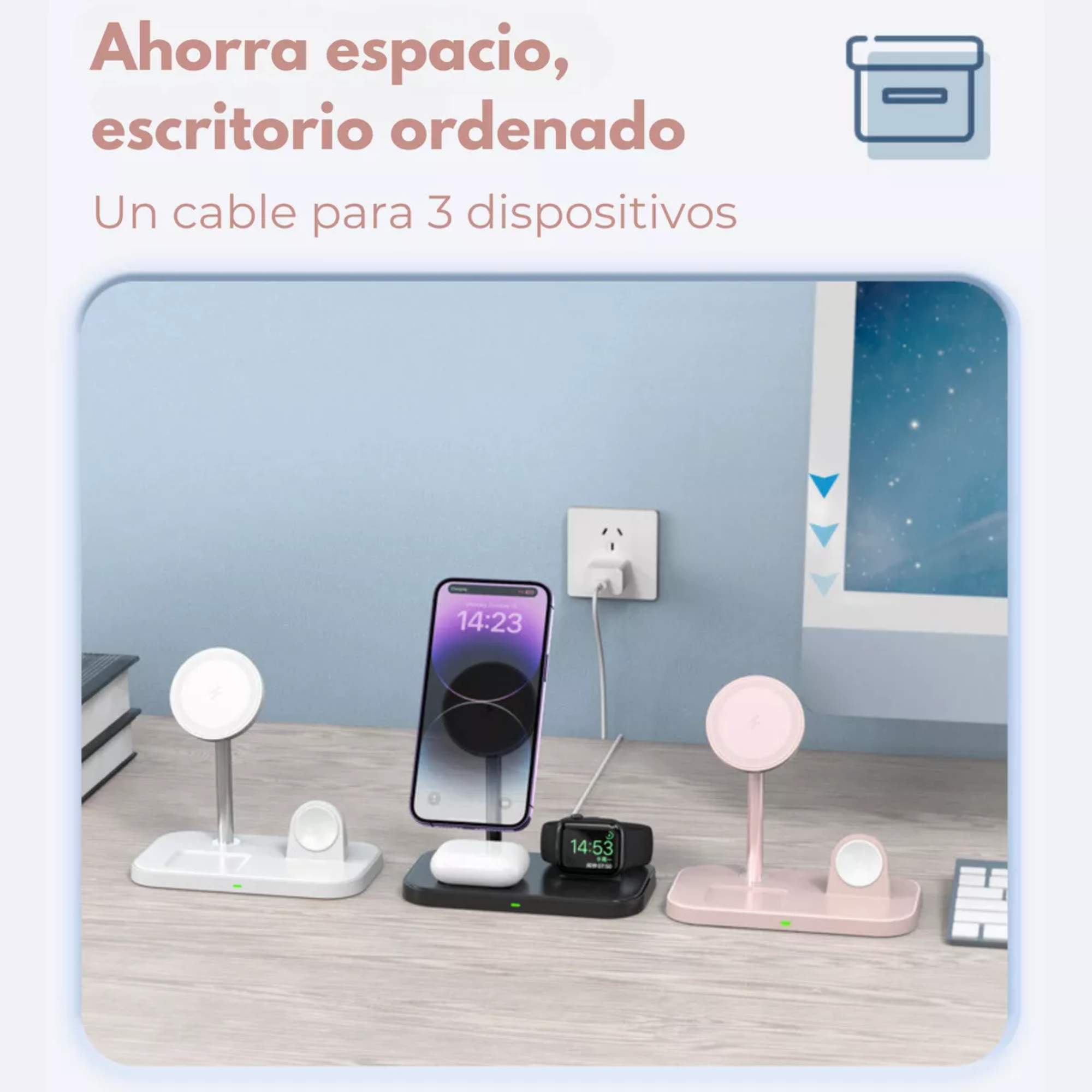 Base De Carga Inalámbrica 3 En 1 Para iPhone Magsafe Color Rosa