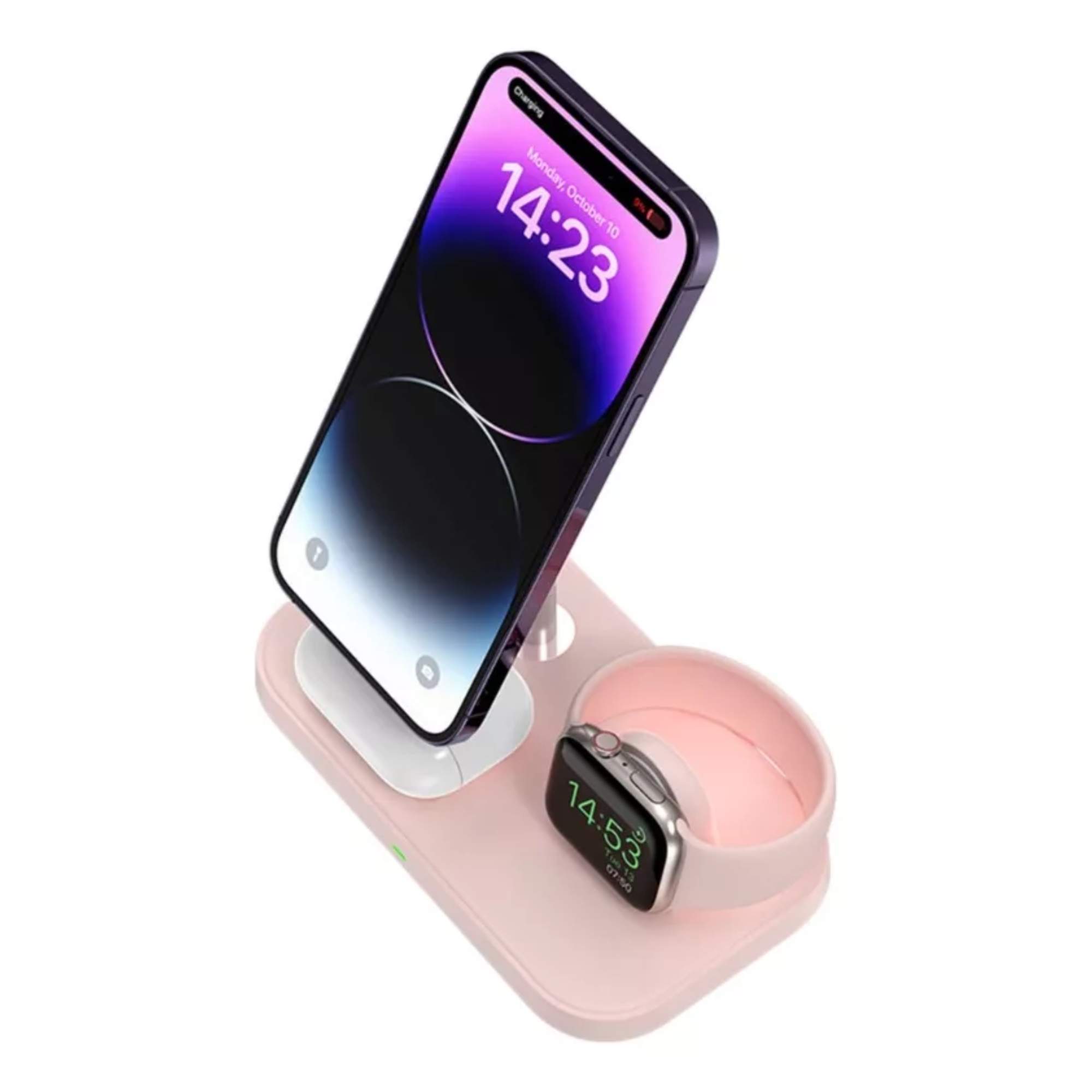 Base De Carga Inalámbrica 3 En 1 Para iPhone Magsafe Color Rosa