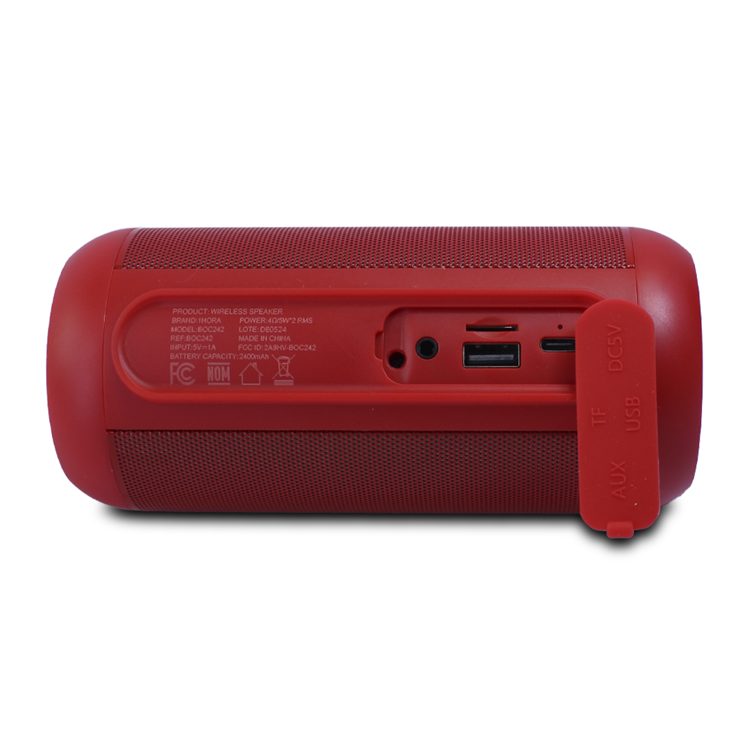 1 Hora Bocina Cilindrica Rojo Bluetooth Boc242 10w 