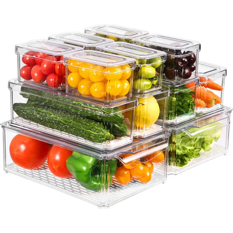 12 contenedores apilables Brandtrendy de plástico con tapa para organizar comida en el refrigerador