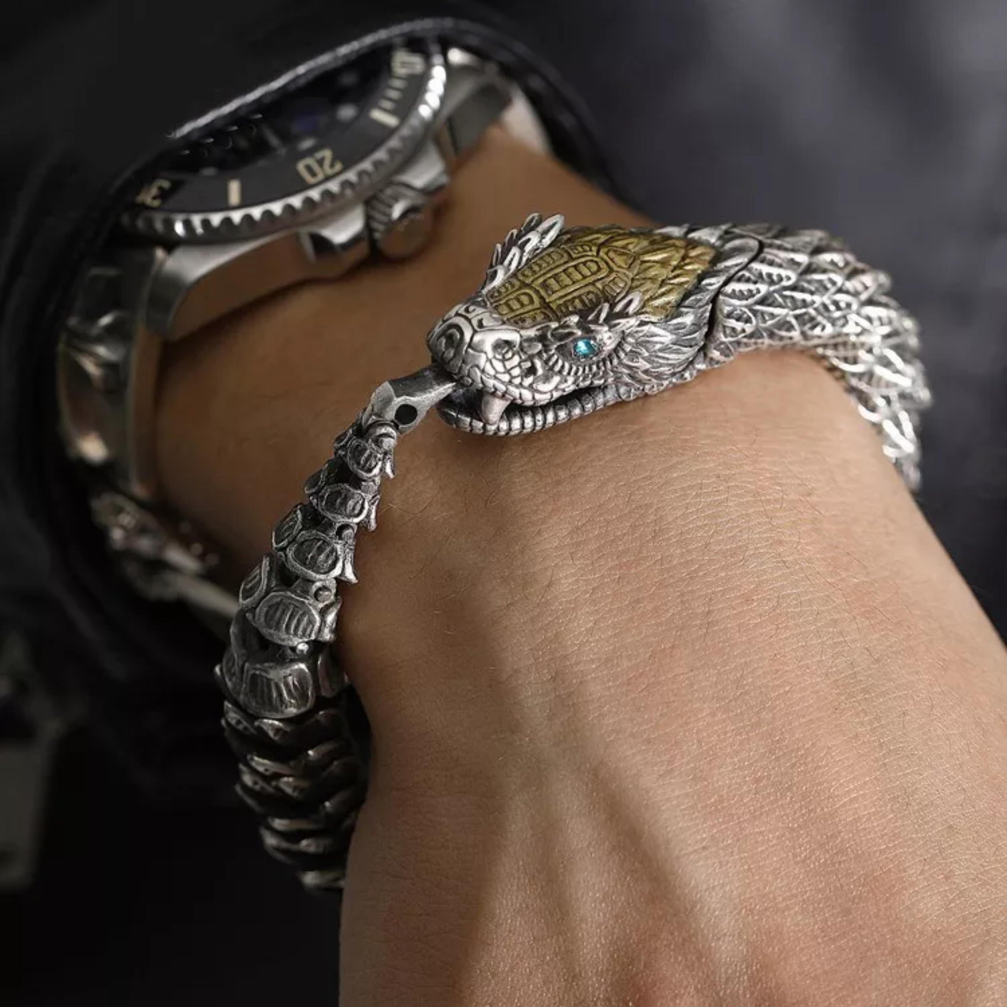 Pulsera Hombre Lujo Escamas De Serpiente Vintage Con Caja