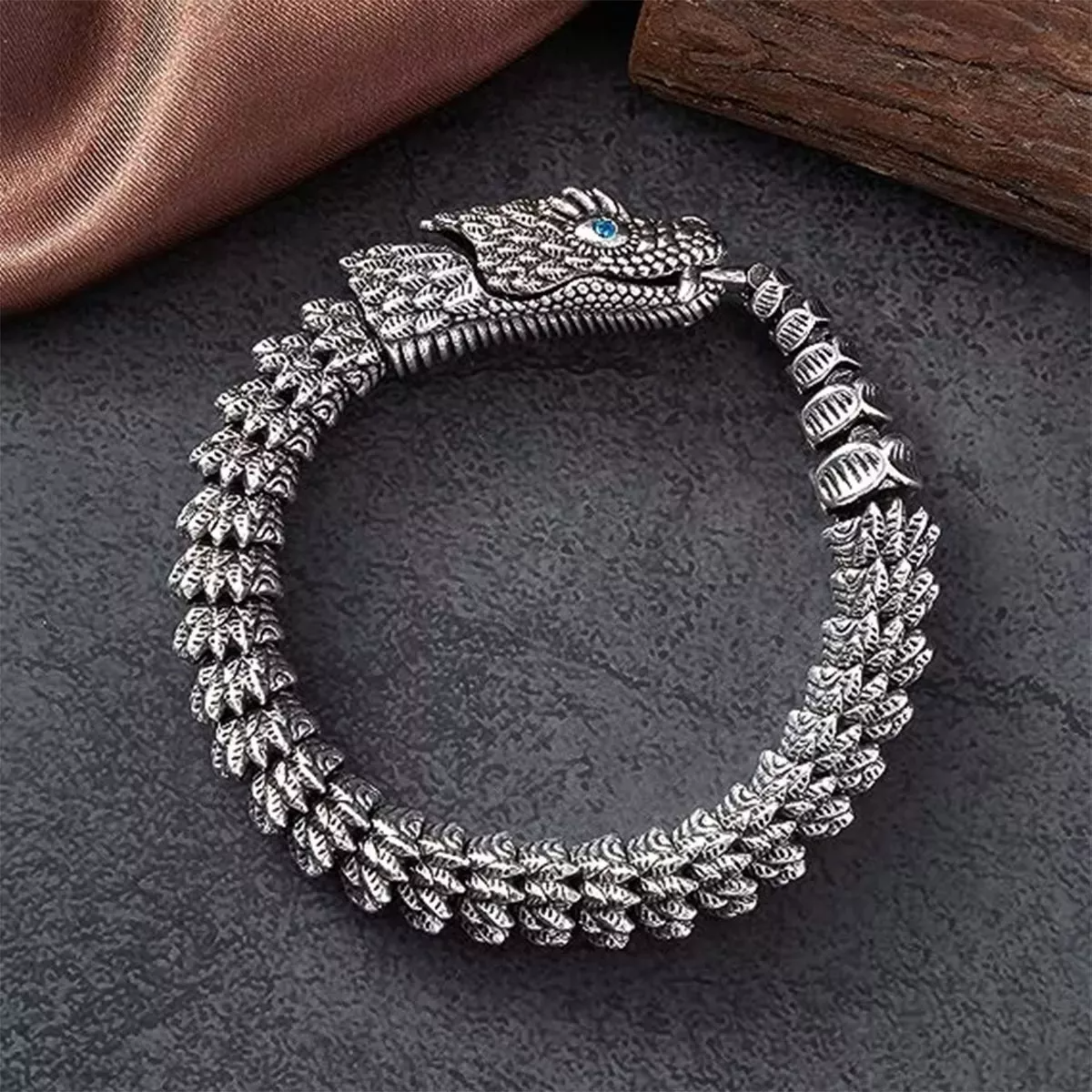 Pulsera Hombre Lujo Escamas De Serpiente Vintage Con Caja