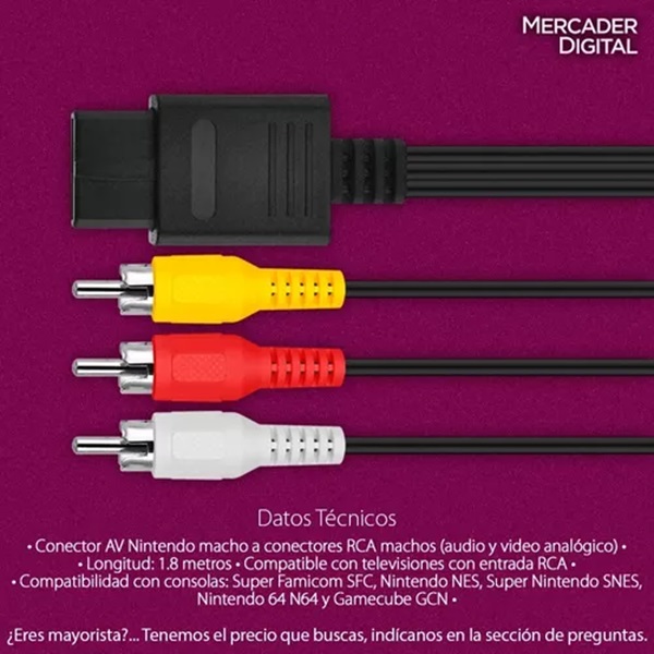 Cable AV Audio y Video para Snes Nes N64 Gamecube - Mercader