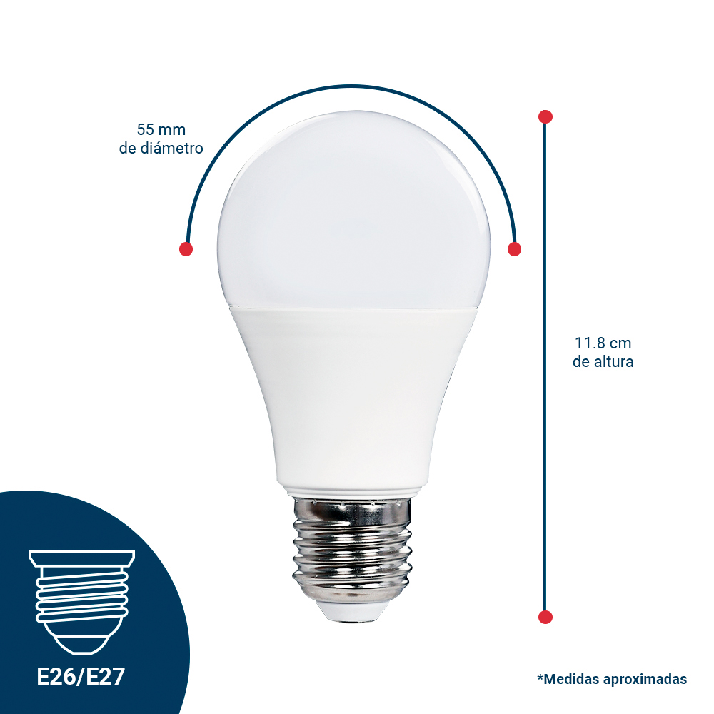 6 Focos ICON Led Ahorrador 12W A60 Luz Cálida Ilumina 75W