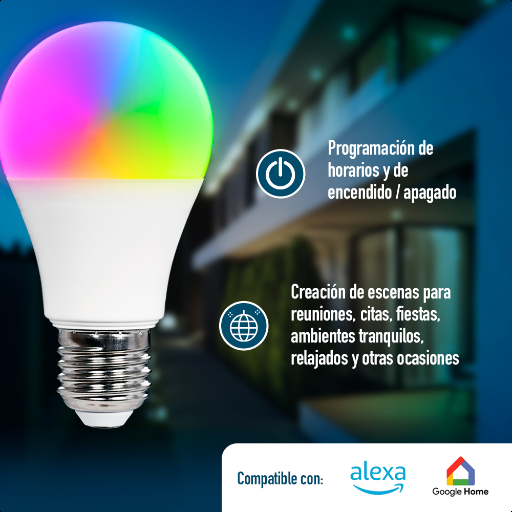Foco Led Smart 9W RGB+W Compatible con Alexa y Google Home Paquete 3 Piezas