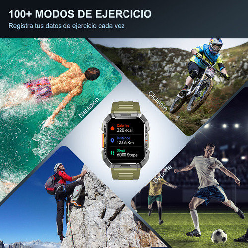 FeipuQu Smart watch Reloj inteligente W60 de 2.1 pulgadas Hombre Militar Linterna Bluetooth IP68 Resistente Al Agua Batería de 900 mAh