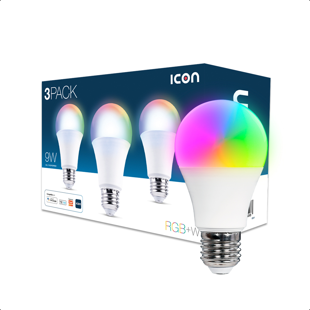 Foco Led Smart 9W RGB+W Compatible con Alexa y Google Home Paquete 3 Piezas