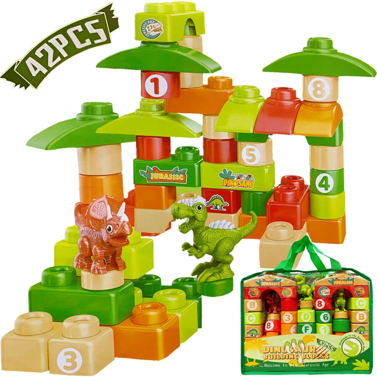 Juego Bloques De Construcción Parque de Dinosaurios Mochila 42pz