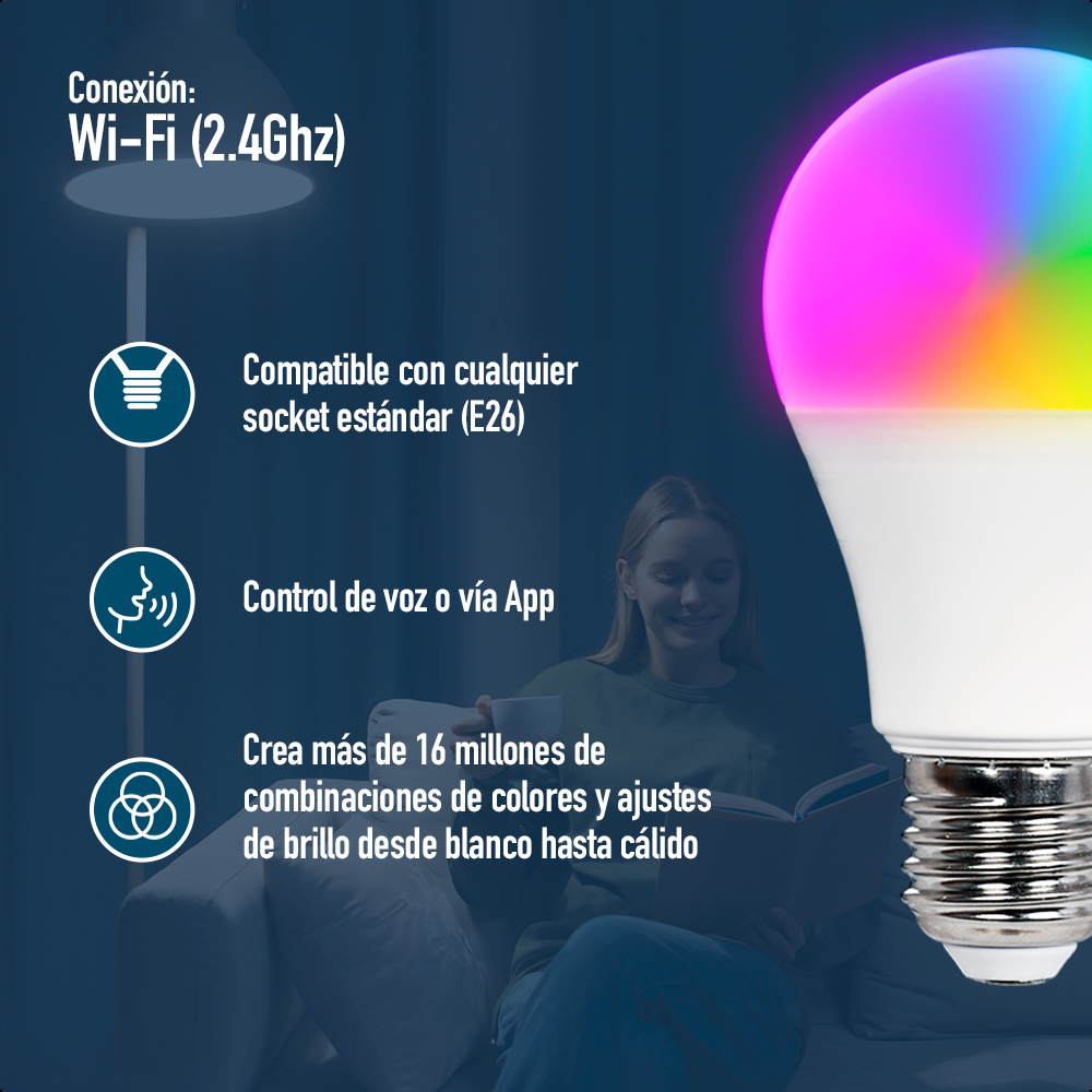 Foco Led Smart 9W RGB+W Compatible con Alexa y Google Home Paquete 3 Piezas