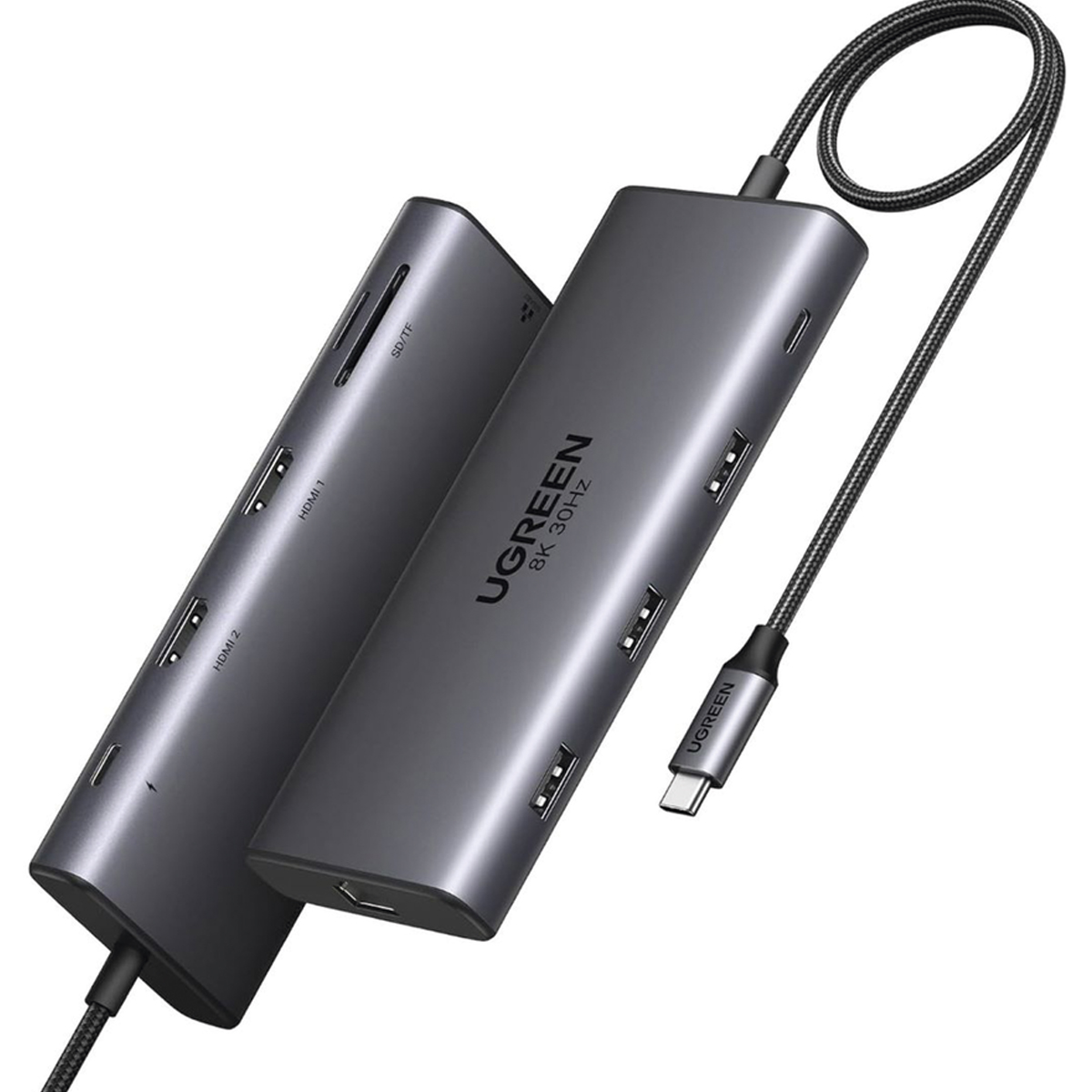 HUB USB-C 10 en 1 ugreen 2 Puertos HDMI 8K,4K@60Hz | 3 USB-A | USB-C (5Gbps) | USB-C PD Carga 100W | RJ45 (Gigabit Ethernet) | Lector Tarjetas SD + Micro SD (TF) Simultáneo