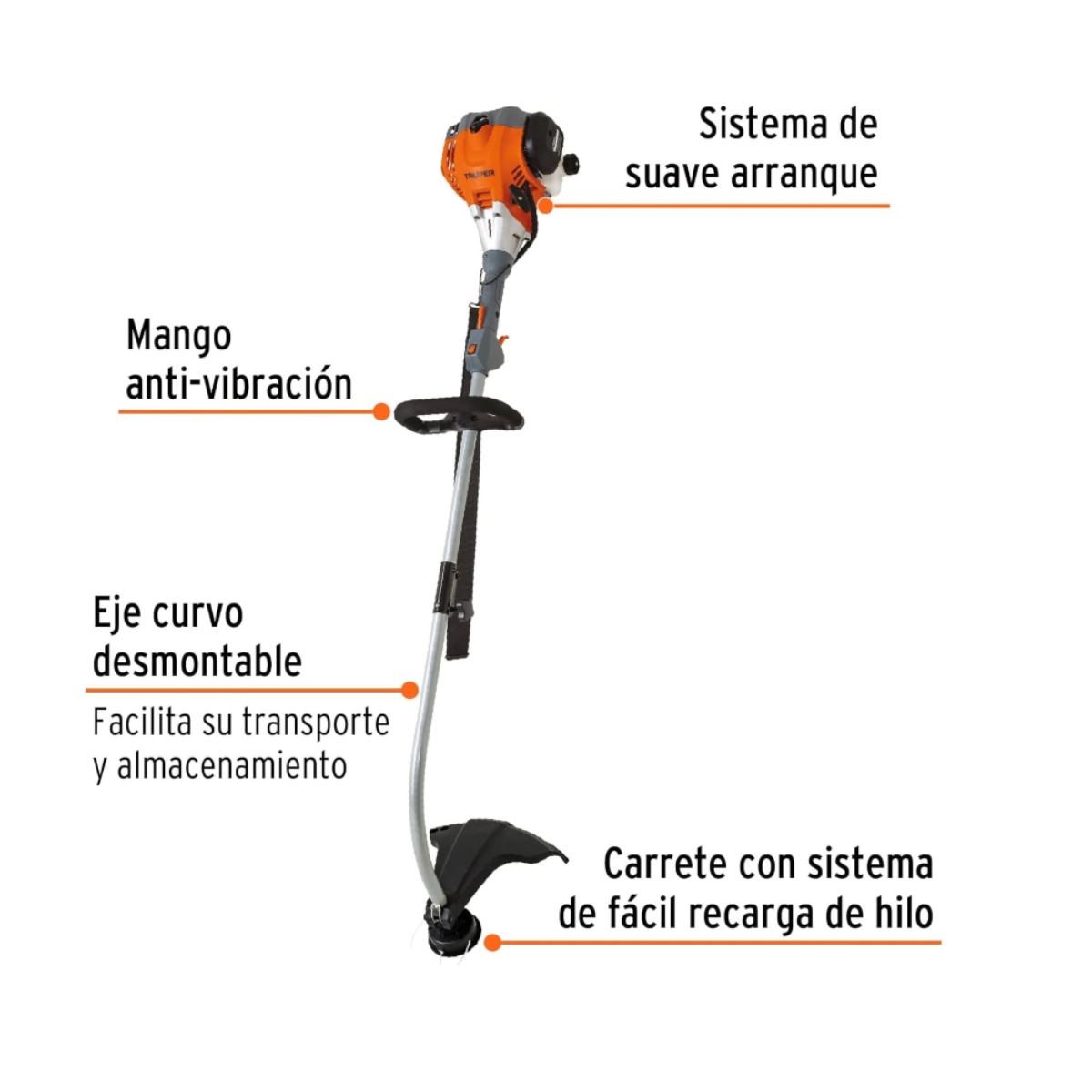 Desbrozadora a Gasolina Truper DES-30C Mango Tipo "D" 30CC "17" Corte, Curva ENDY5