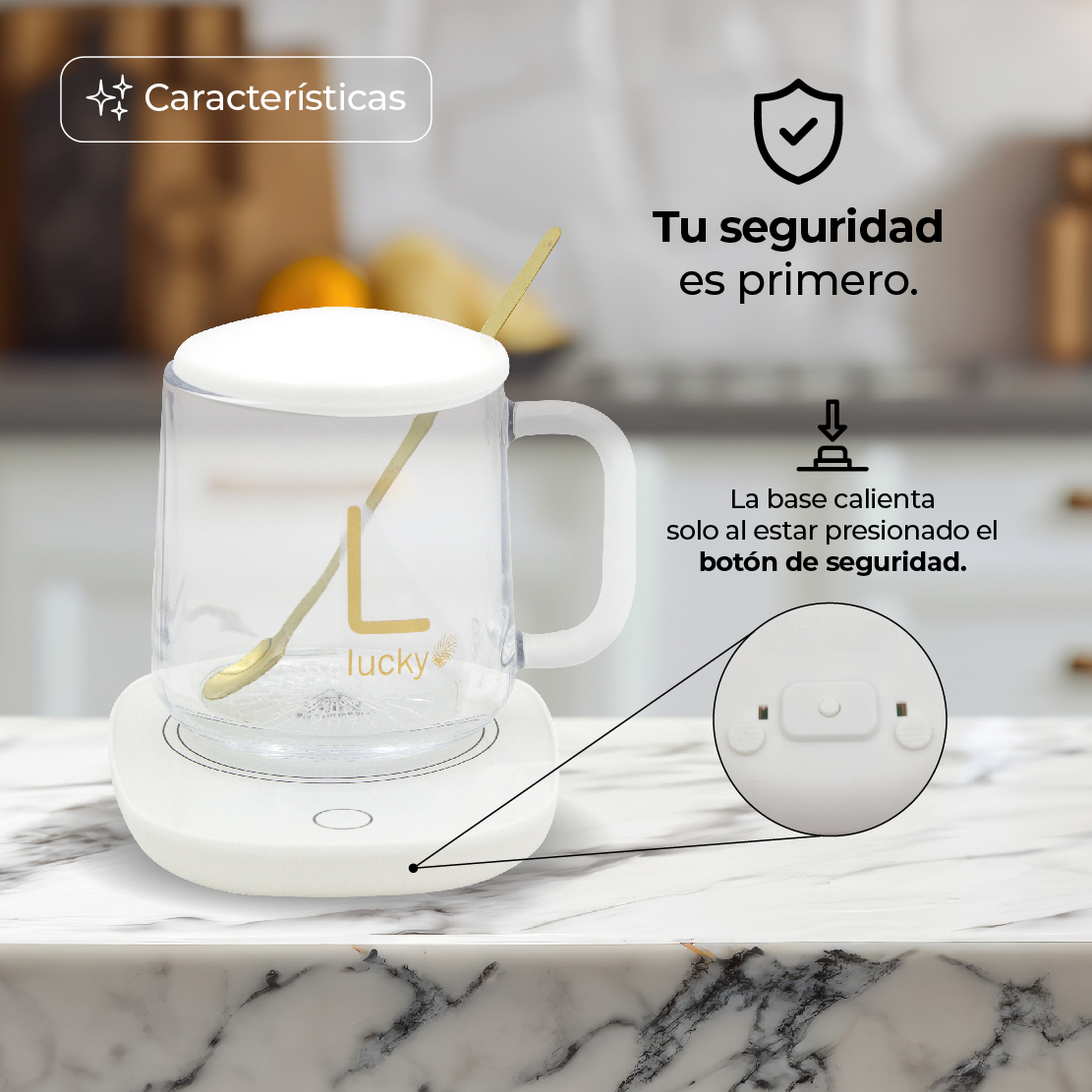 Taza de Cristal C/Base Eléctrica para Calentar Bebidas  55C Blanca