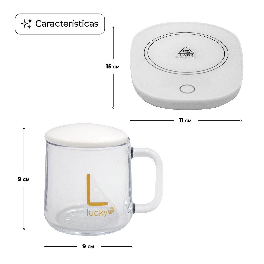 Taza de Cristal C/Base Eléctrica para Calentar Bebidas  55C Blanca