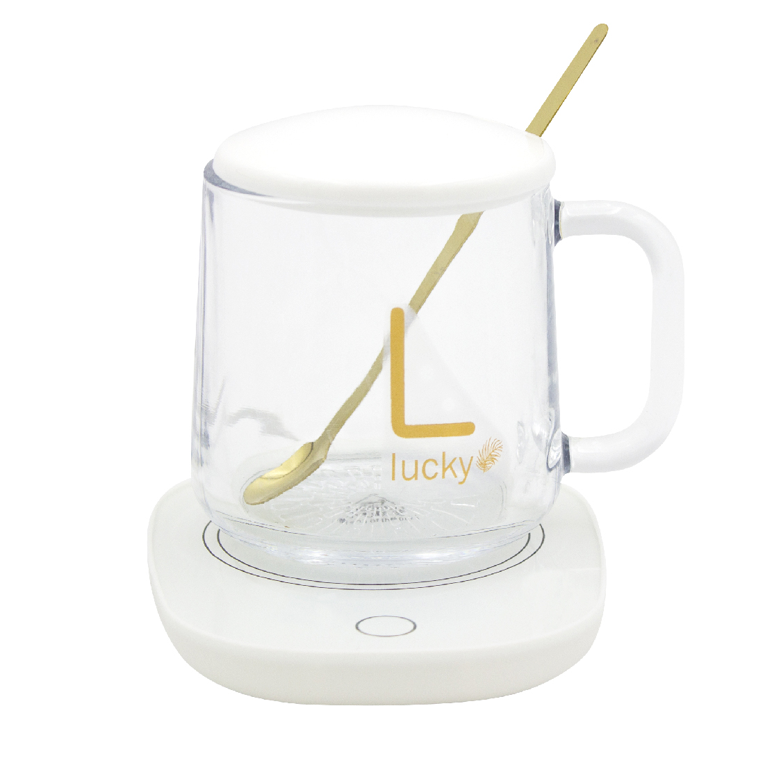 Taza de Cristal C/Base Eléctrica para Calentar Bebidas  55C Blanca