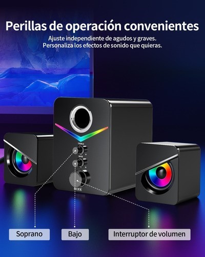 Bocinas Con Subwoofer Con Luces Rgb Led Para Pc/tv NEGRO