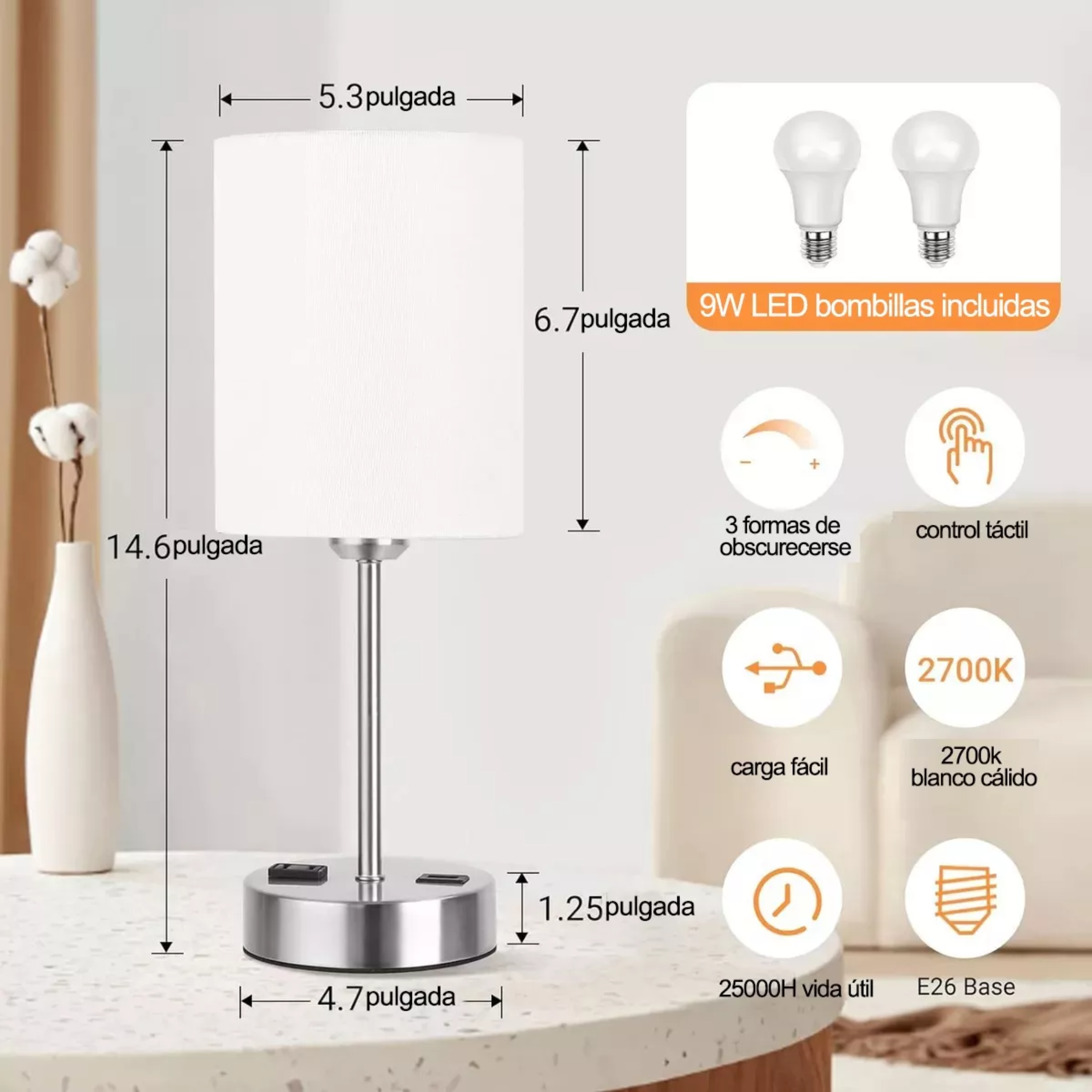 Lámparas De Mesa De Buró Táctil 2pcs Para Iluminación Hogar
