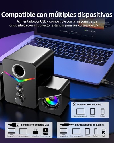 Bocinas Con Subwoofer Con Luces Rgb Led Para Pc/tv NEGRO