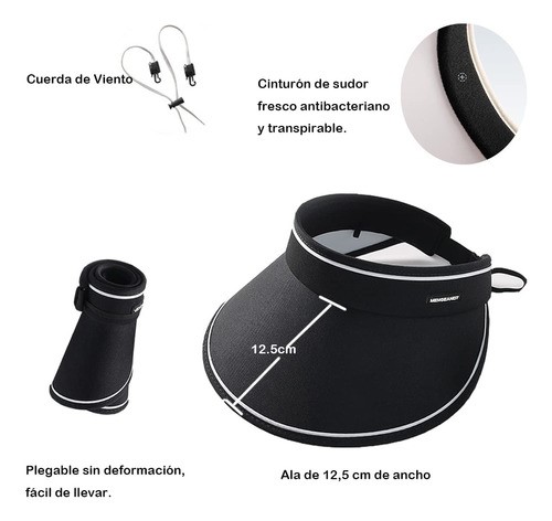Sombrero para Sol Uv Protección Gorra Deportiva De Moda Plegable NEGRO