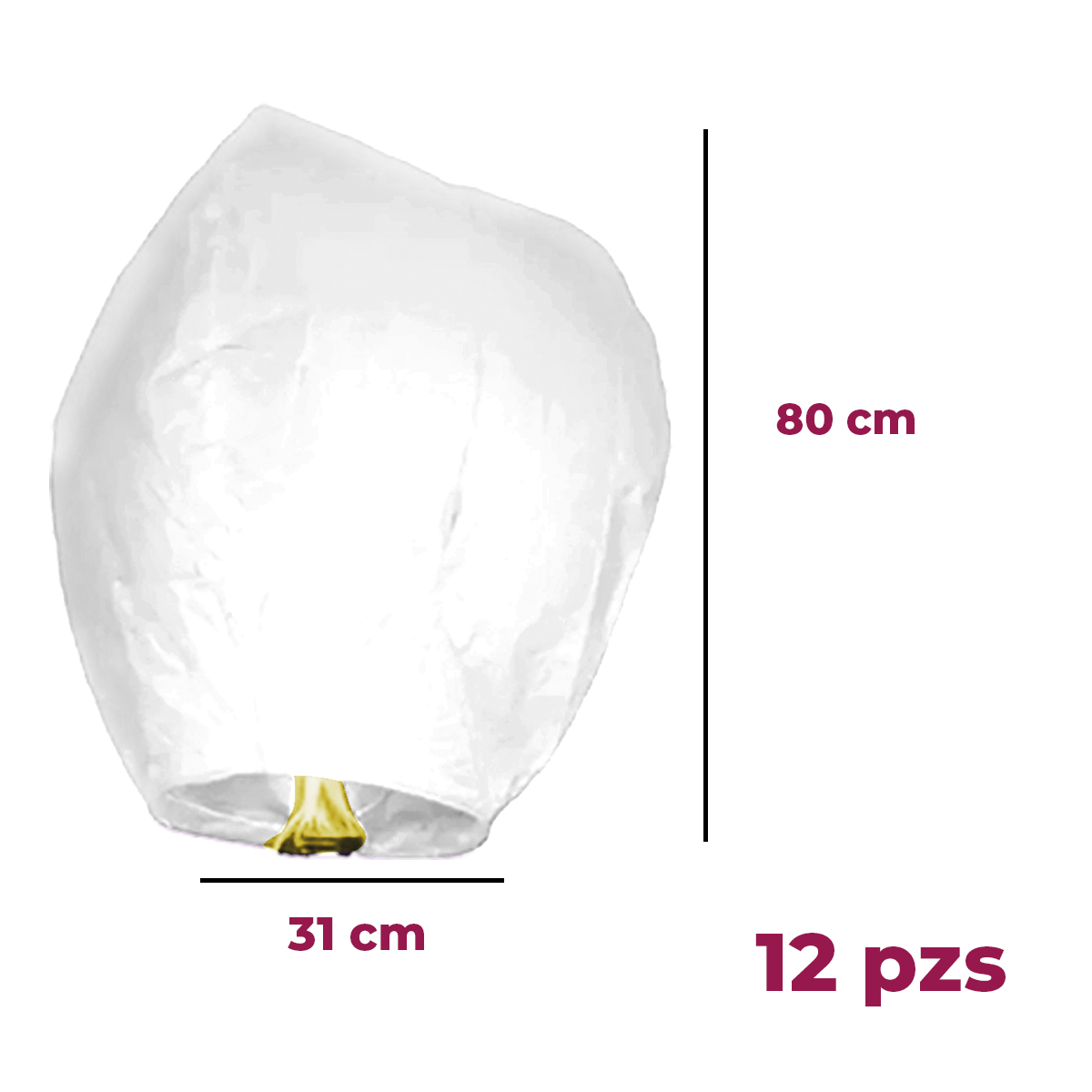 12 Globos De Cantoya Fabricados En Papel China De 80cm X 37cm Color Blanco. Para Elevar Incluye Parafina Y Mechero.