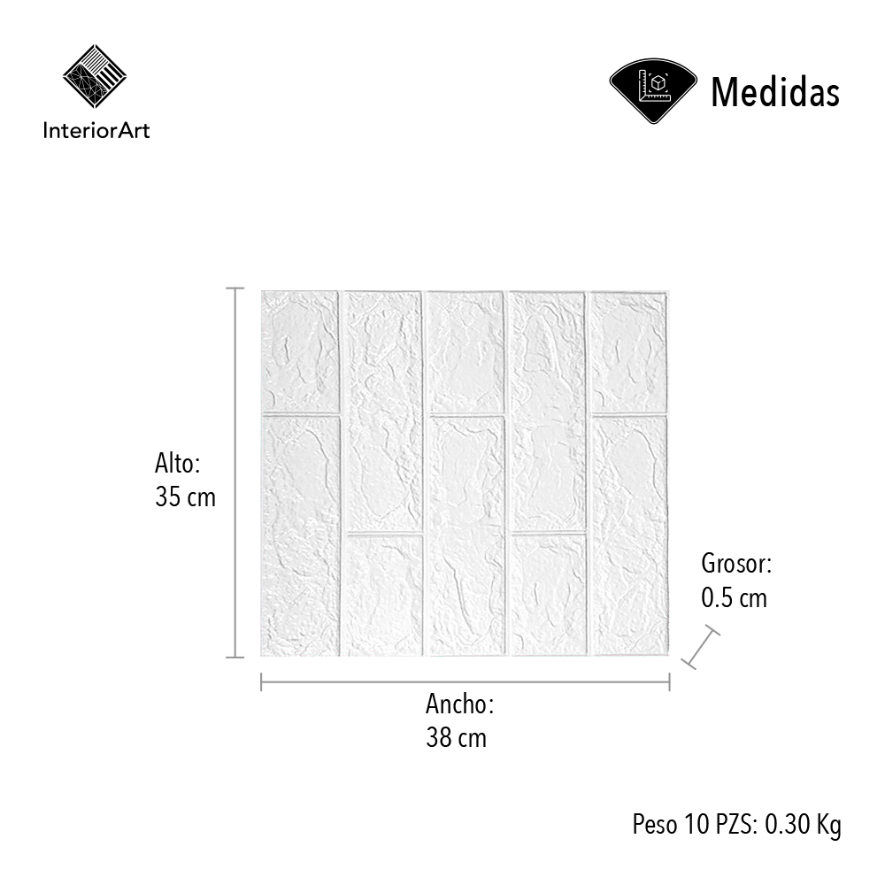 PAPEL TAPIZ PATRÓN LADRILLO 10 PZAS COLOR BLANCO