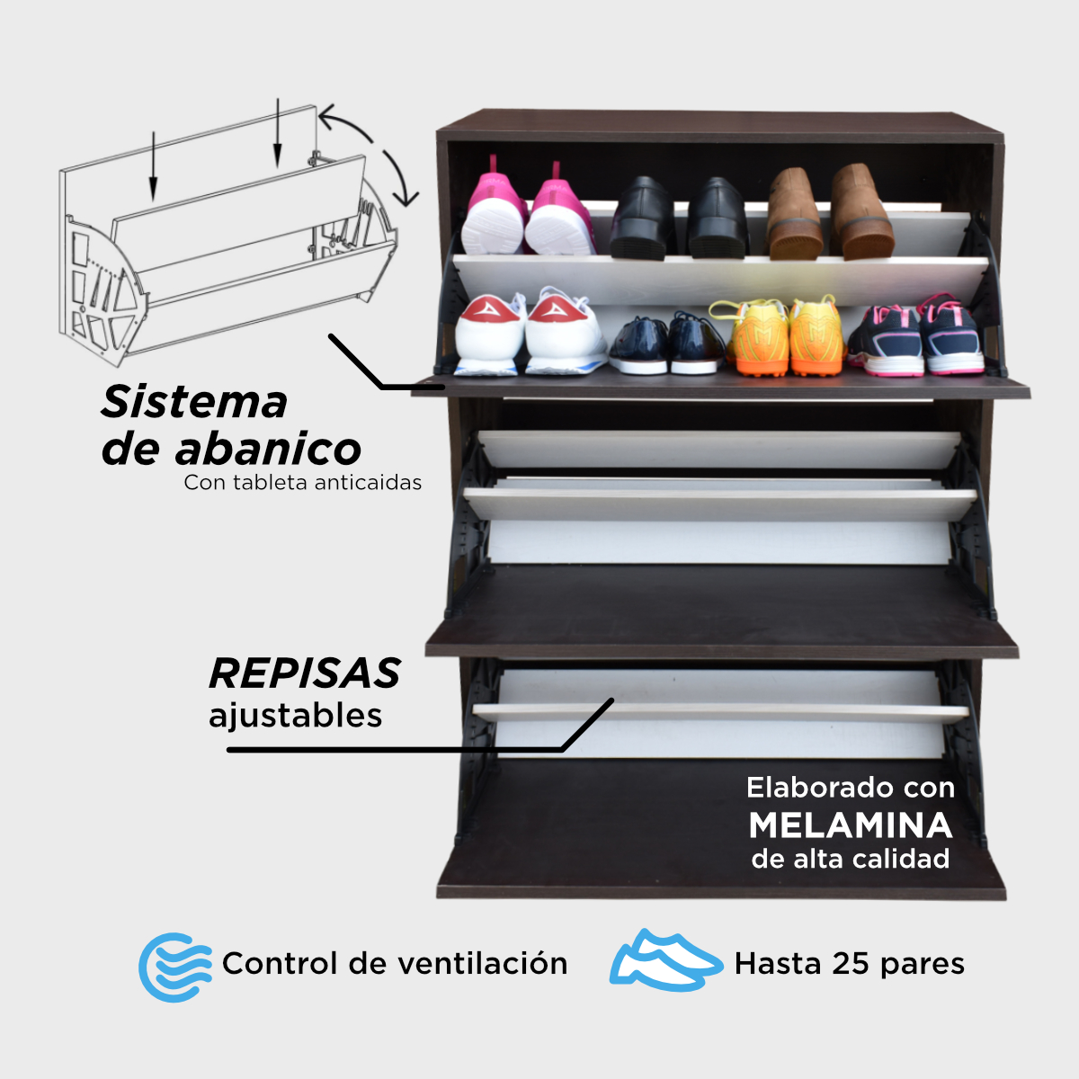 Organizador De Zapatos Hogare Mueble Zapatero Madera Venecia Elegante y funcional Chocolate