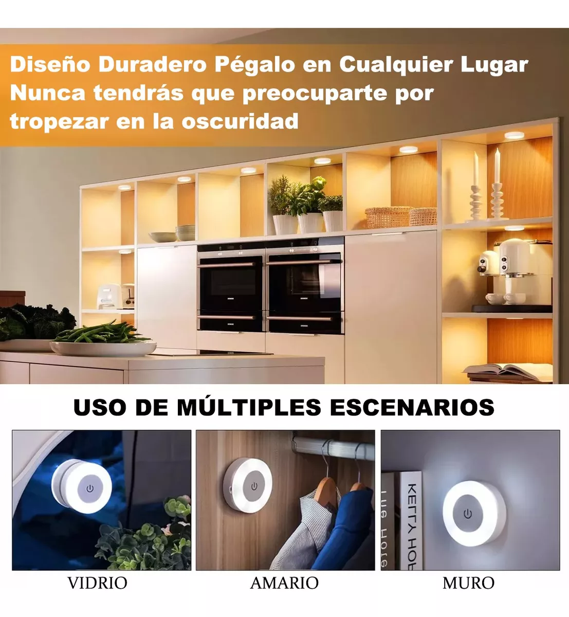 Luz Noche Lámpara Pared Focos Led Clóset Recargable Usb 6pzs