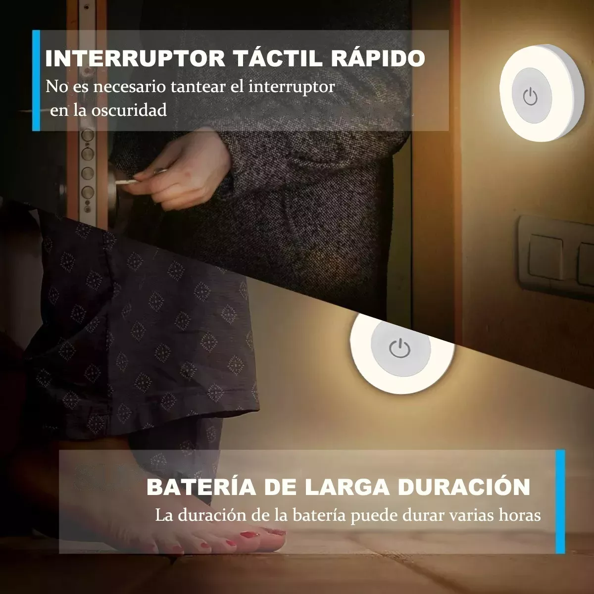 Luz Noche Lámpara Pared Focos Led Clóset Recargable Usb 6pzs