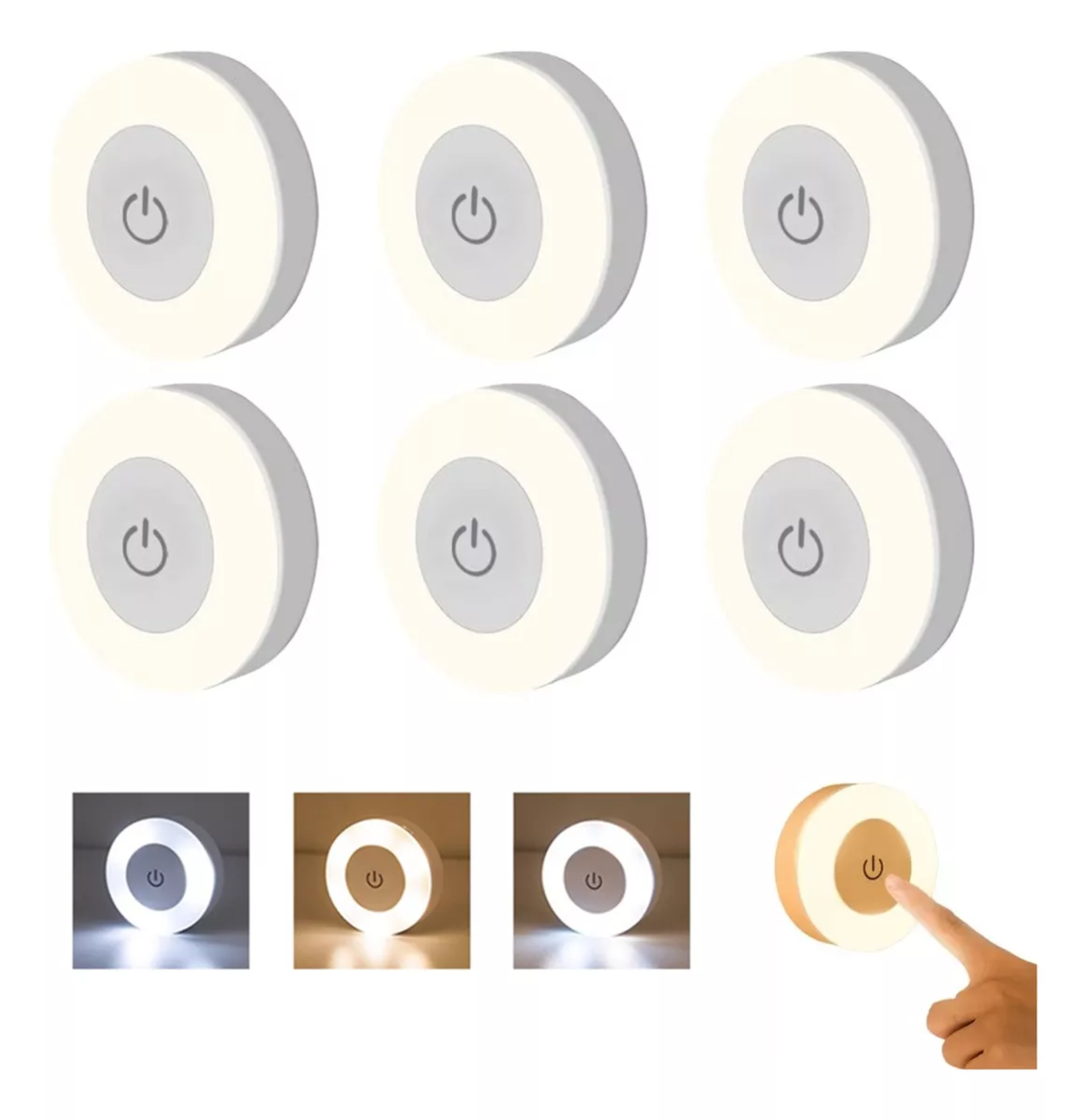 Luz Noche Lámpara Pared Focos Led Clóset Recargable Usb 6pzs