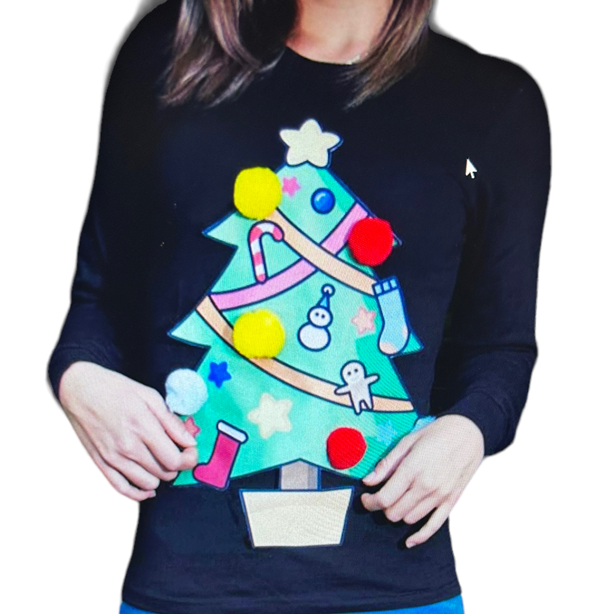 Playera Manga Larga Algodon Diseño Navideño Con Pompones