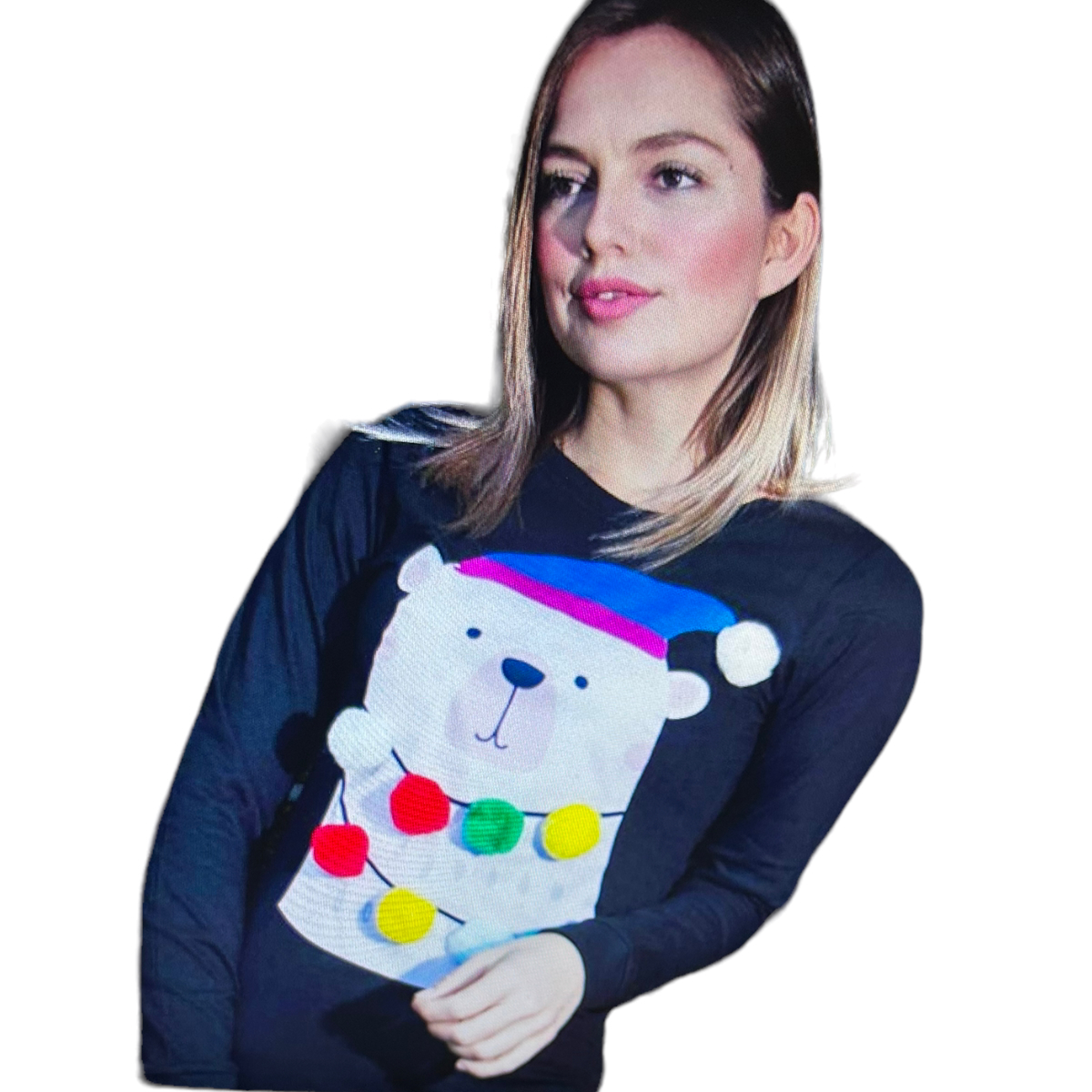 Playera Manga Larga Algodon Diseño Navideño Con Pompones