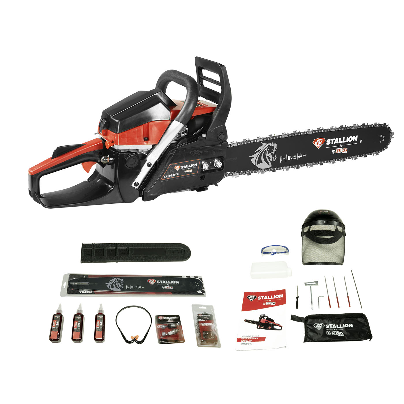 MOTOSIERRA MANUAL STALLION 52CC C/BARRA 20 PULGADAS C/ACCESORIOS - STM52PLUS