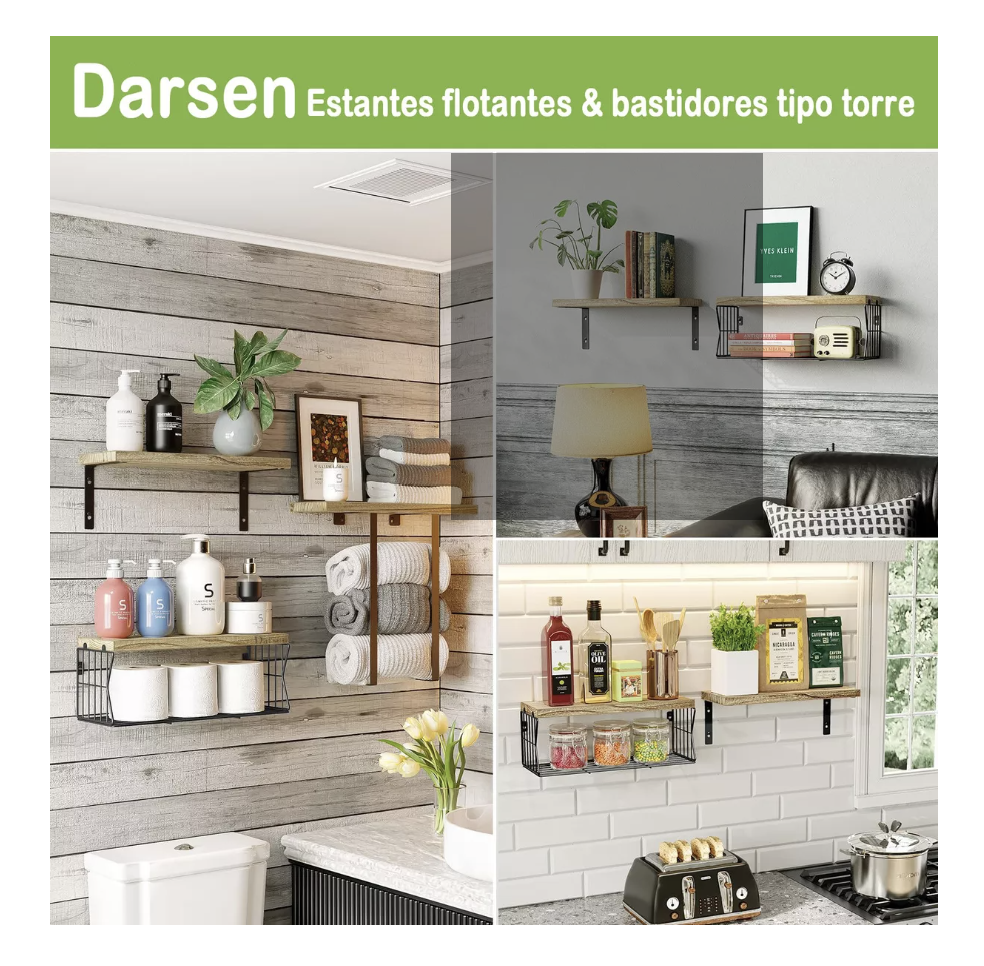 Estantes De Baño  Repisas Madera Con Cesta De Almacenamiento T