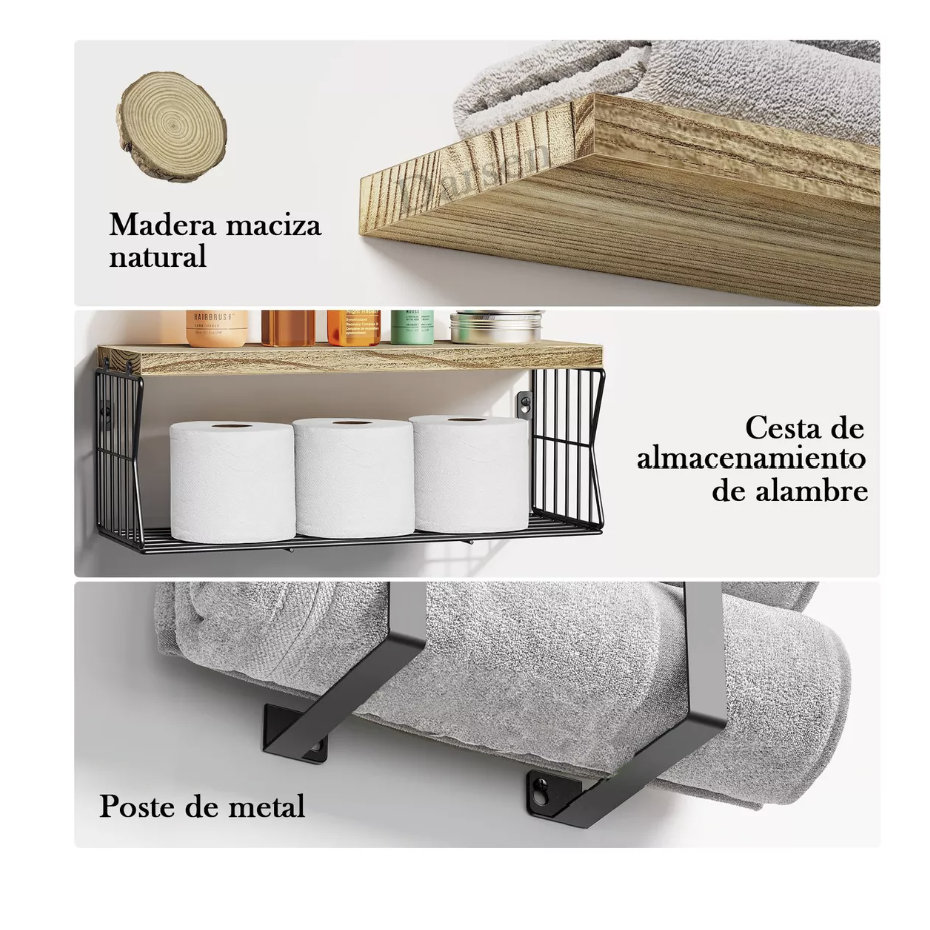 Estantes De Baño  Repisas Madera Con Cesta De Almacenamiento T