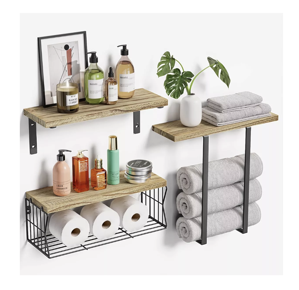 Estantes De Baño  Repisas Madera Con Cesta De Almacenamiento T