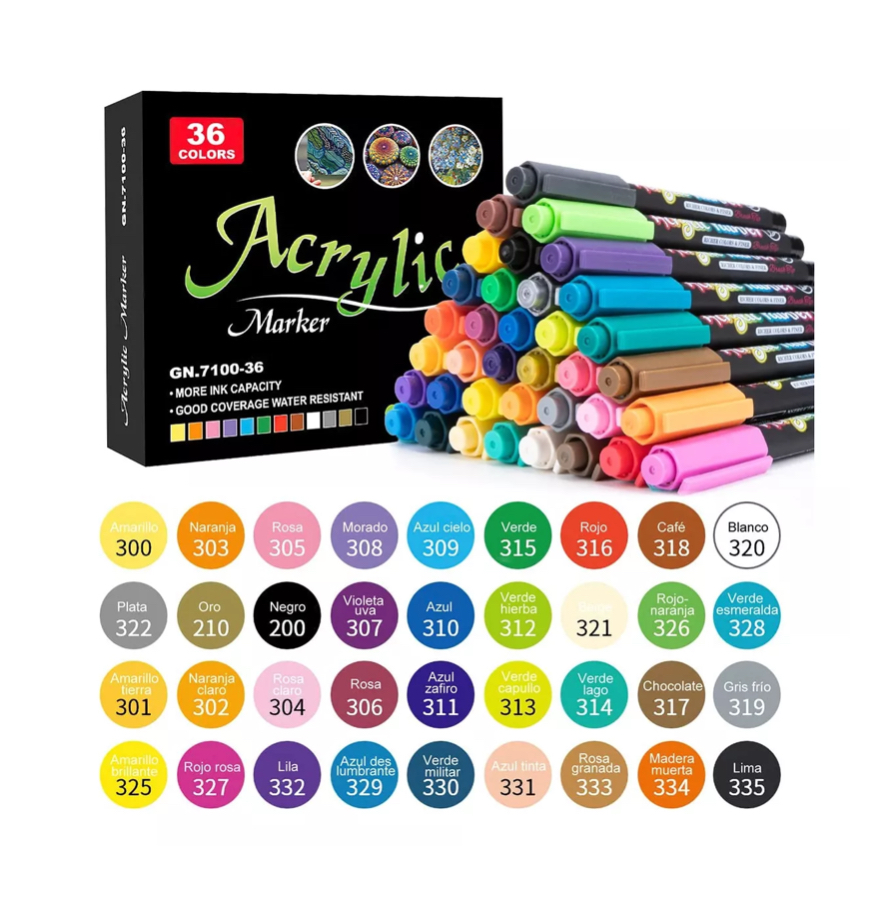 36 Plumones Punta Pincel Brush Pintura Acrílica