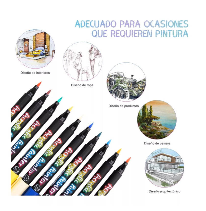 36 Plumones Punta Pincel Brush Pintura Acrílica