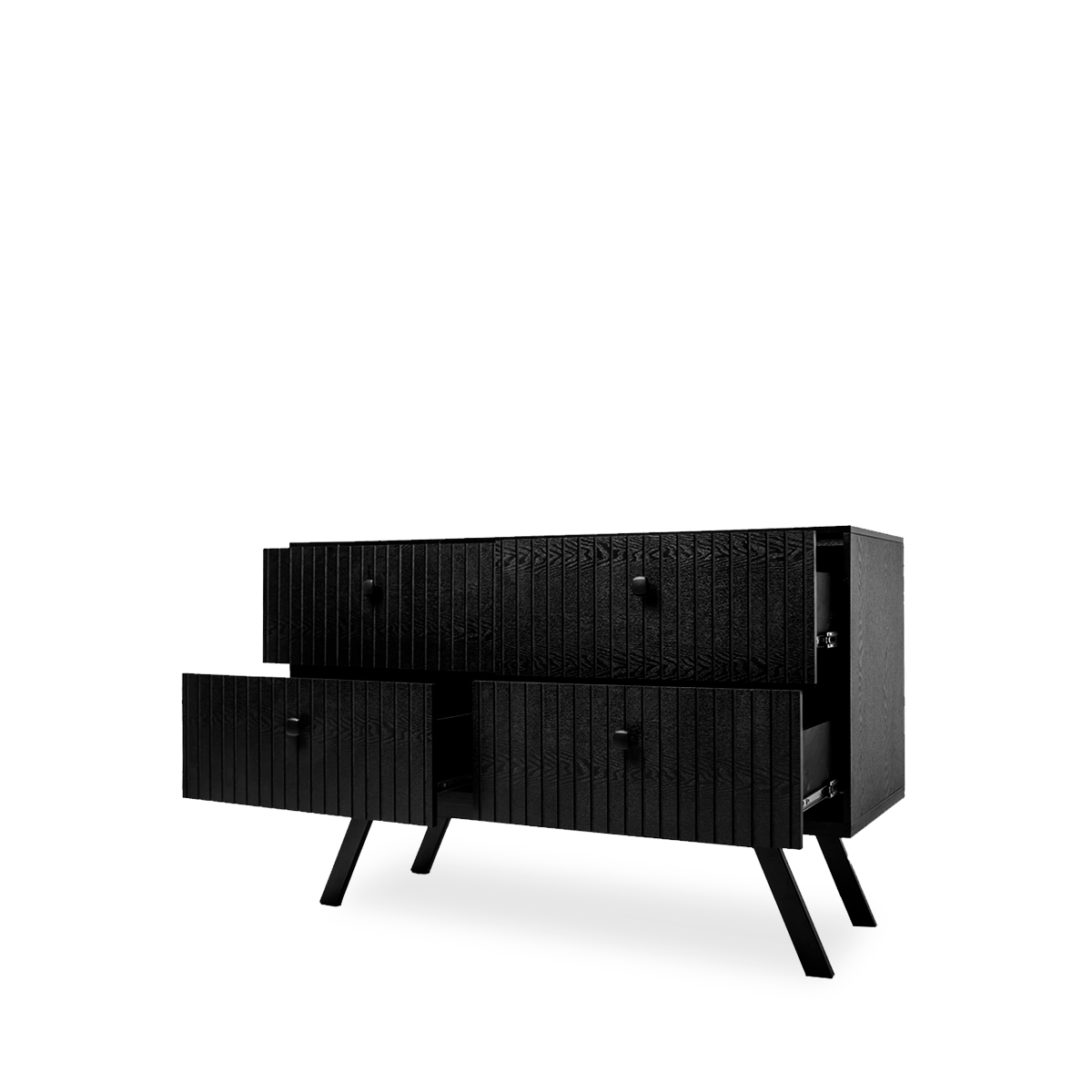 Cajonera Negra de 4 Cajones con Patas de Metal y Estructura de Madera Industrial