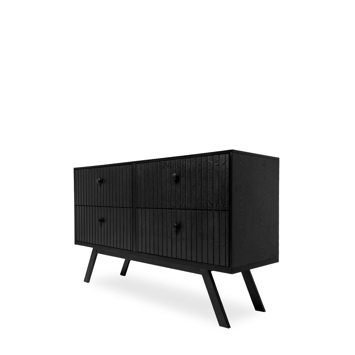 Cajonera Negra de 4 Cajones con Patas de Metal y Estructura de Madera Industrial