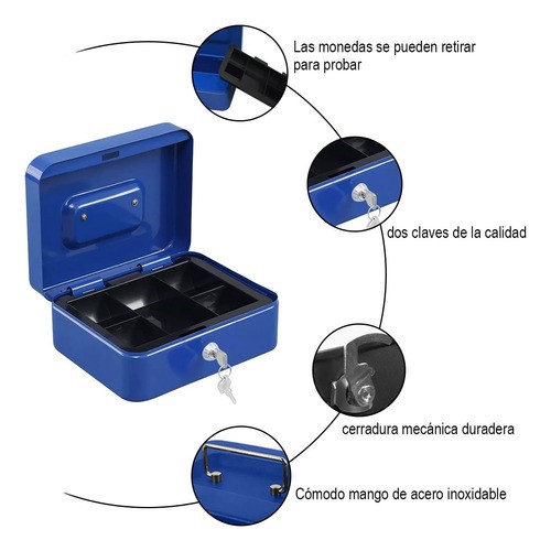 Caja Fuerte Metálica De Seguridad Con Llave, AZUL/NEGRO
