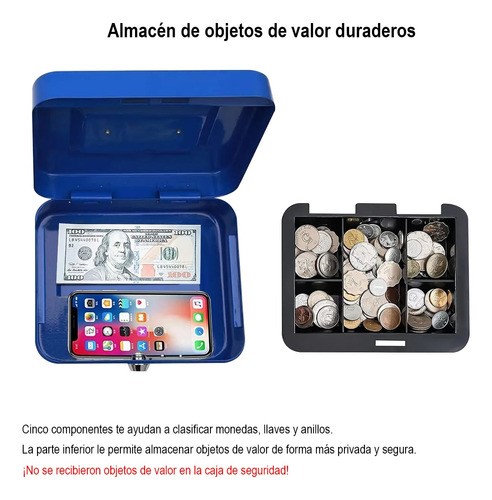 Caja Fuerte Metálica De Seguridad Con Llave, AZUL/NEGRO