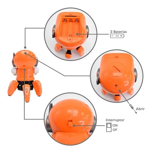 Juguete Robot Bailarín Con Luces Y Sonido NARANJA