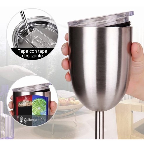 Copa De Vino Termo De Acero Inoxidable Tipo 12 oz Plata