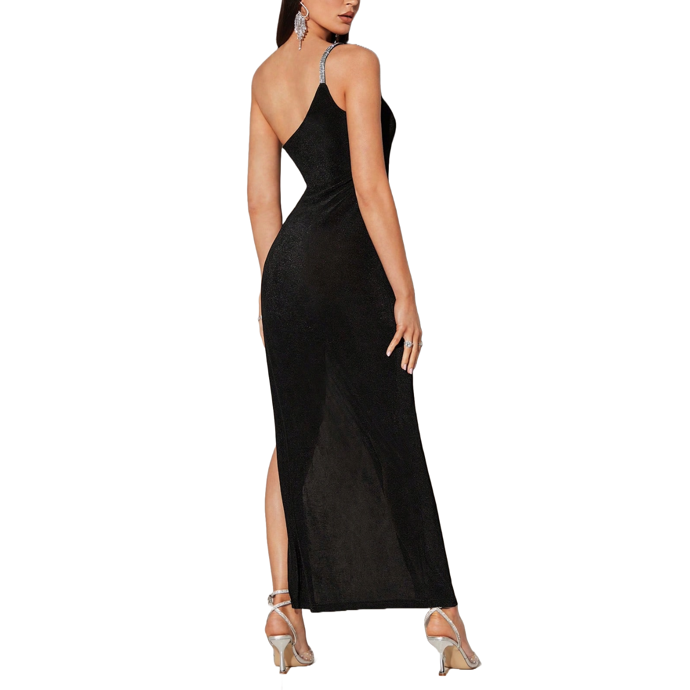 Vestido largo con abertura en la pierna asimétrico con tirante brillante para mujer 