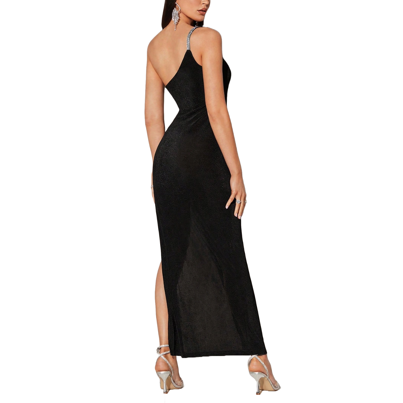 Vestido largo con abertura en la pierna asimétrico con tirante brillante para mujer 