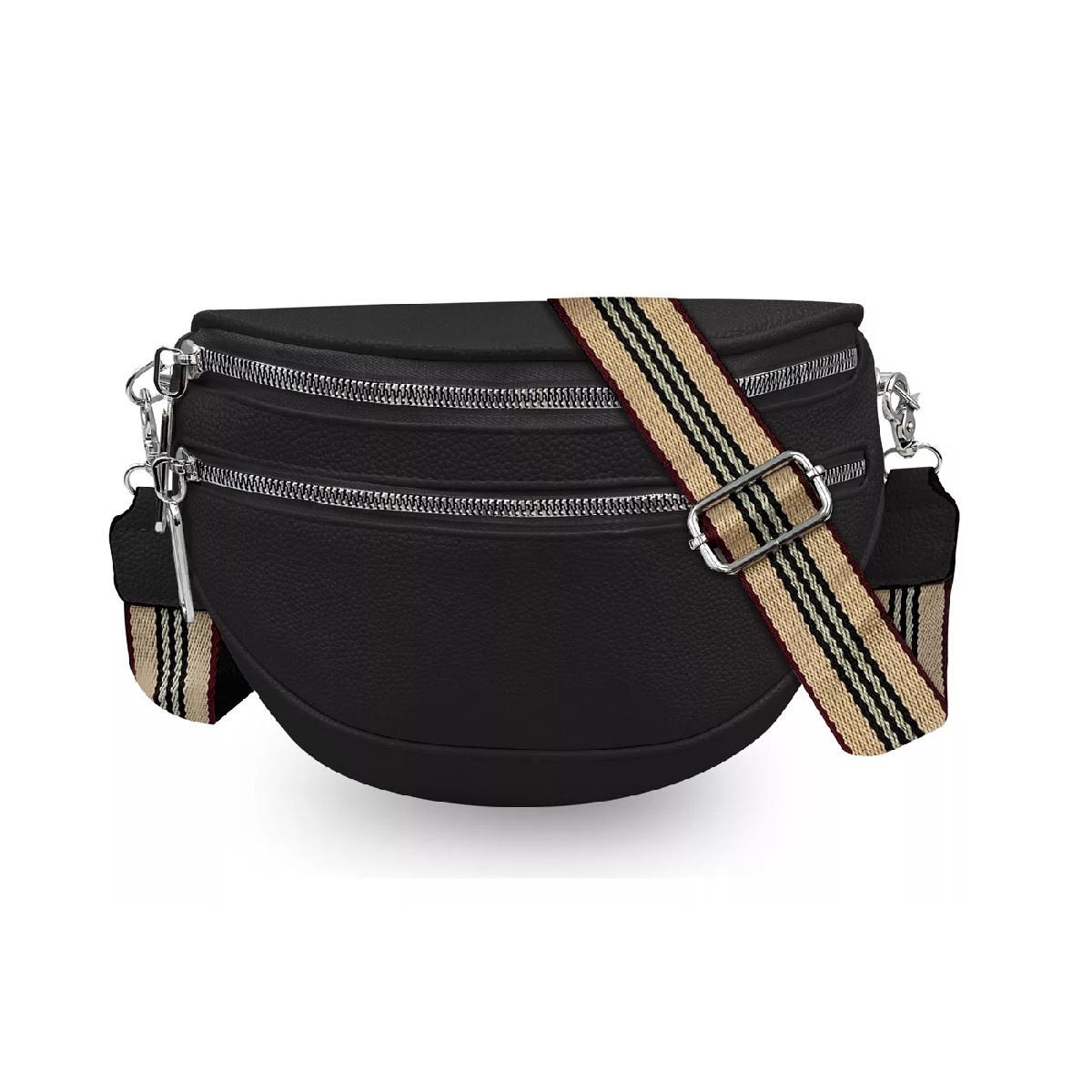 Riñonera Retro De Cuero Para Mujer Color Negro 