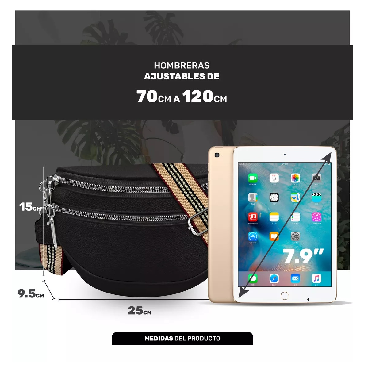 Riñonera Retro De Cuero Para Mujer Color Negro 