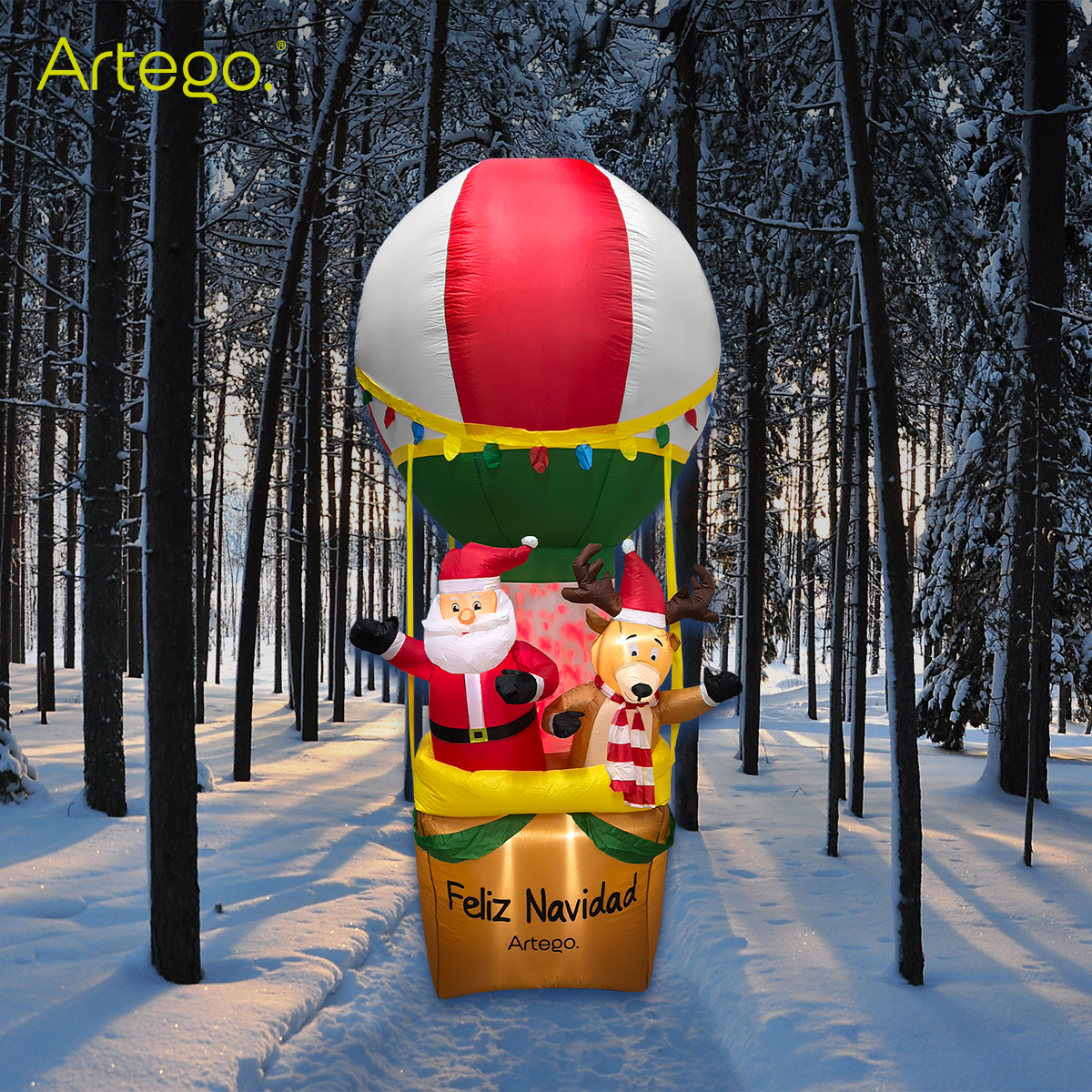 Inflable de Navidad globo aerostático de santa y reno de 2.8m de alto con led FIRE Hot air balloon Artego