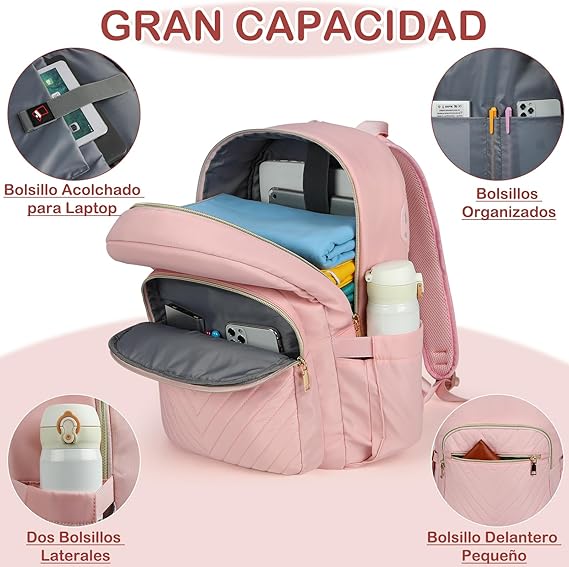 A Mochila portatil para Mujer Mochila de Viaje de 15.6 Pulgadas Mochila Escolar ligera Bolsa de Ordenador Impermeable
